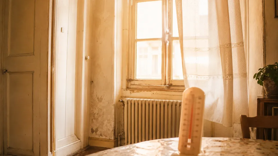Canicule et logement, Intérieur d'un logement mal isolé touché par la chaleur, illustration passoire thermique